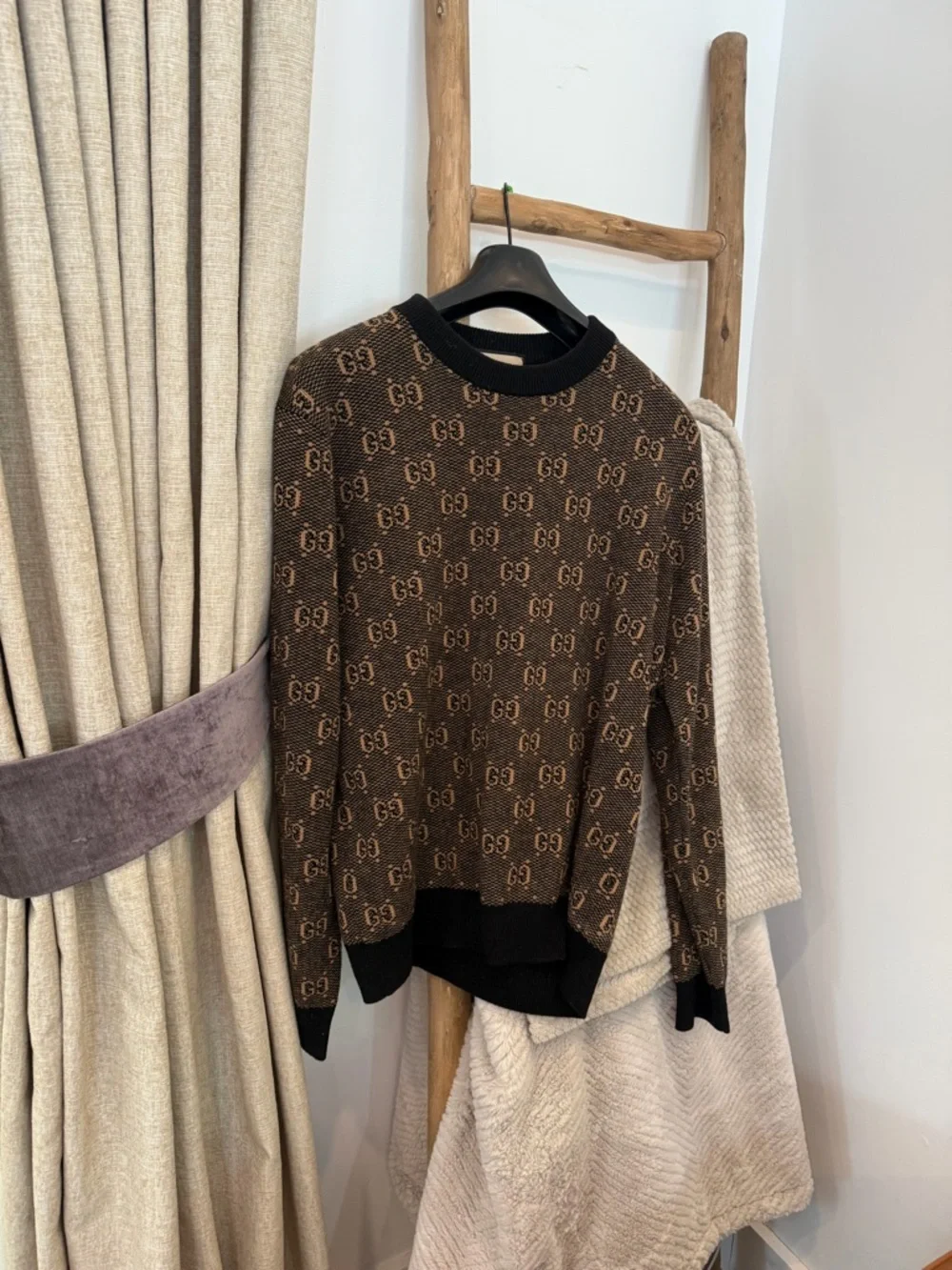 NWOT Gucci Brown and Tan GG Wool Blend Scarf